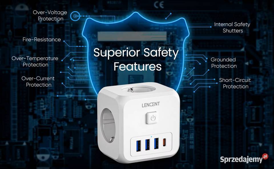 Wtyczka Ścienna LENCENT 7w1 3 Gniazda AC 3 USB