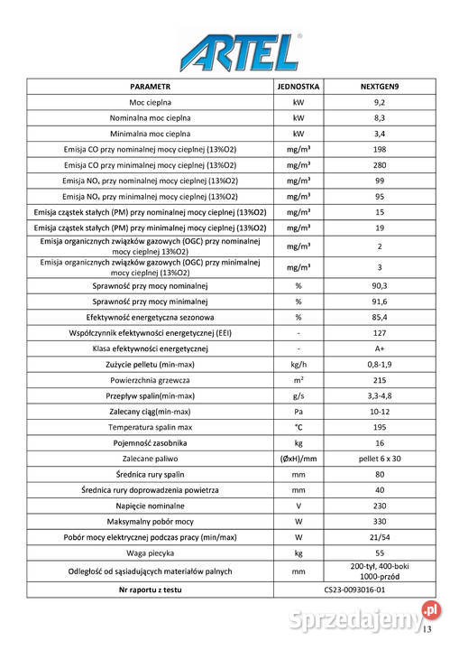 Piecyk kominek na pellet ARTEL NEXTGEN 9 Tarnów