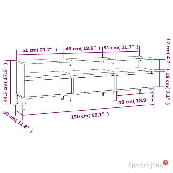 Szafka pod TV szary dąb sonoma 150x30x445
