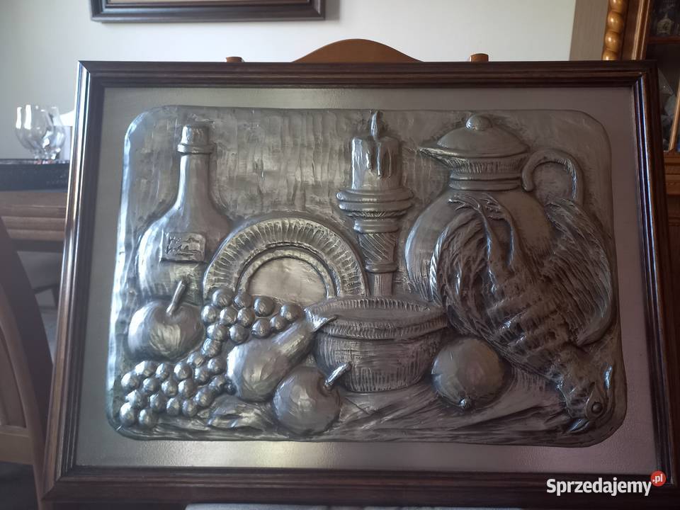 Obraz cynowy Martwa natura w dębowej ramie Lipno