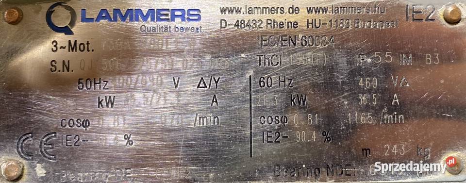 silnik elektryczny 185kW 970obr 3fazowy IE2 Pigża sprzedam