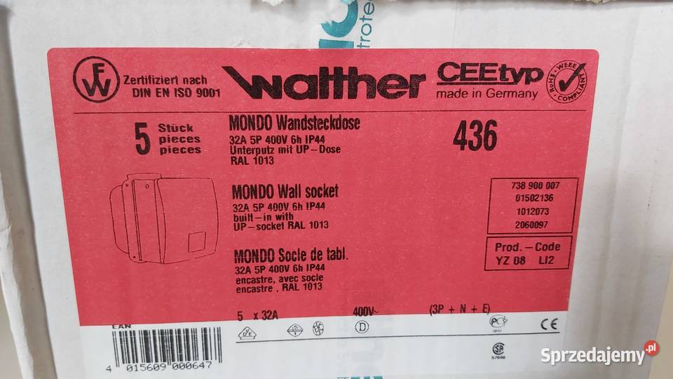 Gniazdo siłowe z puszką 32A 5P Walther Mondo 436 mazowieckie Wyszków