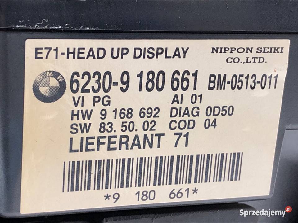 WYŚWIETLACZ HEAD UP BMW E71 9180661 0714 EKRAN