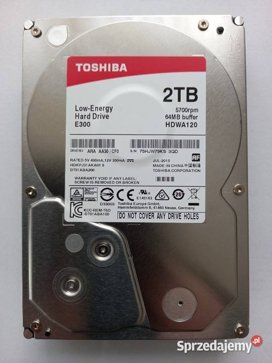 Dysk HDD 2TB SATA 35 Toshiba HDWA120 lubelskie Tomaszów Lubelski sprzedam