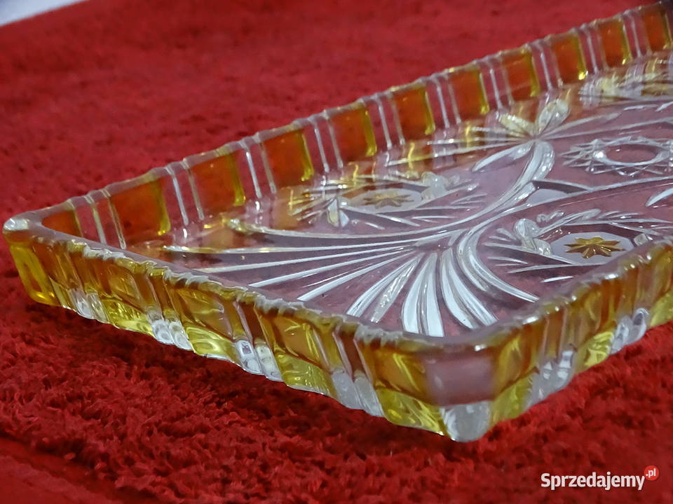 Duża szklana patera retro 34 Bursztynowy rant Patery Biłgoraj sprzedam