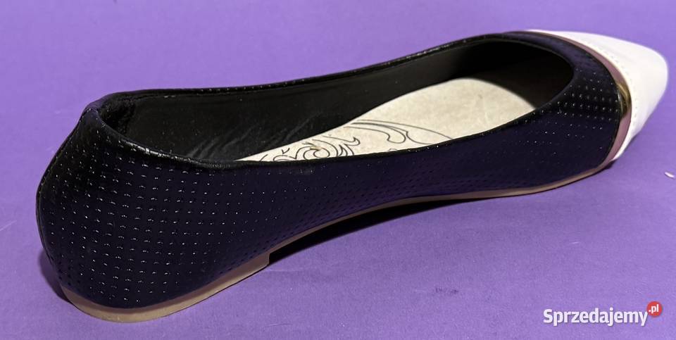 Czarne baleriny z białym czubkiem skórzana mazowieckie Żyrardów