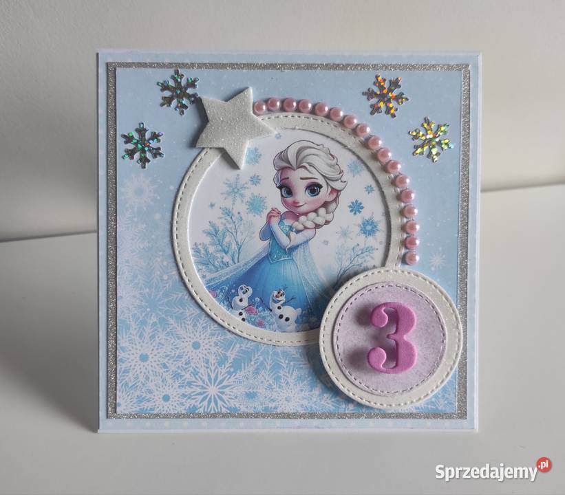 Kartka ręcznie robiona na urodziny Kraina lodu Łódź