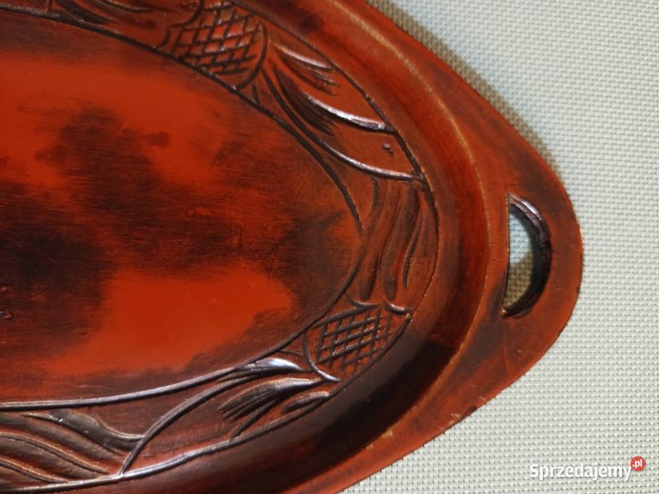 Zabytkowa taca drewniana ręcznie rzeźbiona Warszawa