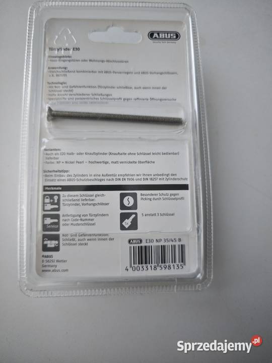 Wkładka do drzwi ABUS E30 3545 mm 5 kluczy Siechnice