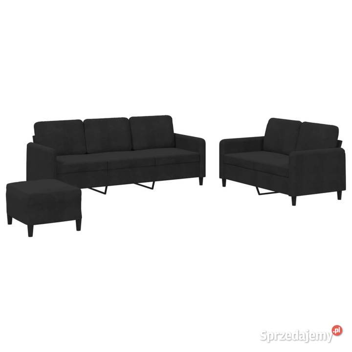 3cz komplet wypoczynkowy czarny obity aksamitem Warszawa