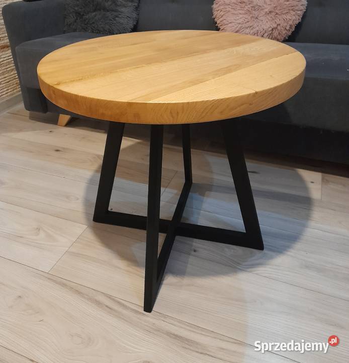 Stolik kawowy okrągły dębowy lity 60 loft drewno Gdańsk