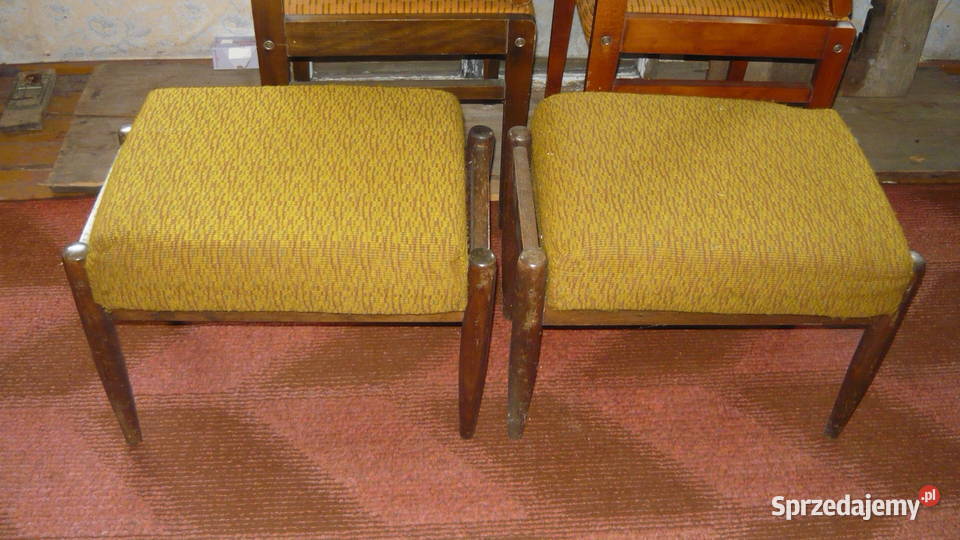 Podnóżek tapicerowany PRL patyczak pufa taboret podlaskie Sokółka