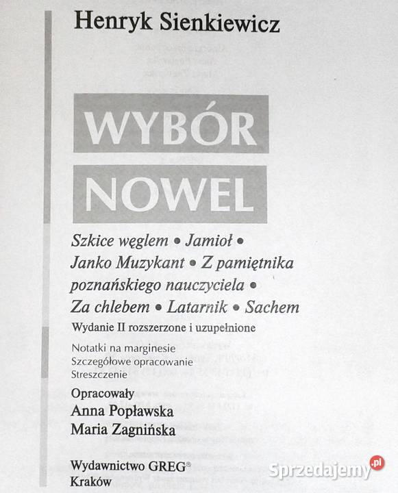 Nowele Henryk Sienkiewicz Lektura z opracowaniem Pozostałe sprzedam