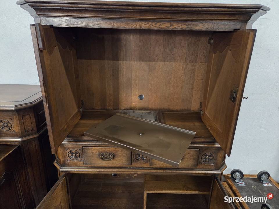 Rzeźbiony zestaw 100 dębowy do jadalni salonu Kleczew sprzedam