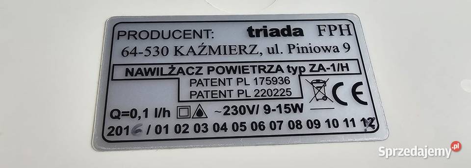 Triada nawilżacz powietrza AZS z atestem 1H nowy