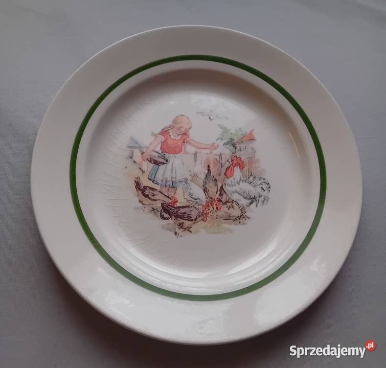 Fajansowy talerz półgłęboki z serwisu dzieci ze Porcelana i szkło Koźminek
