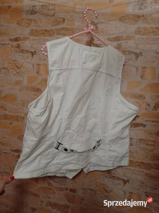 4446XXL3XL Biała dżinsowa kamizelka z patką z Bluzki i koszule