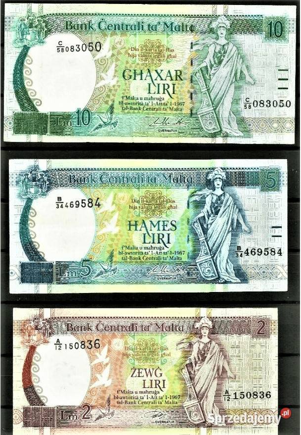 MALTA 19671994 zestaw 3 banknotów 25 i 10 liri