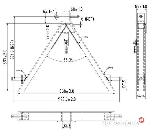 Trójkąt zaczepowy do przyspawania TL150691KR Do maszyn uprawowych Kamionna