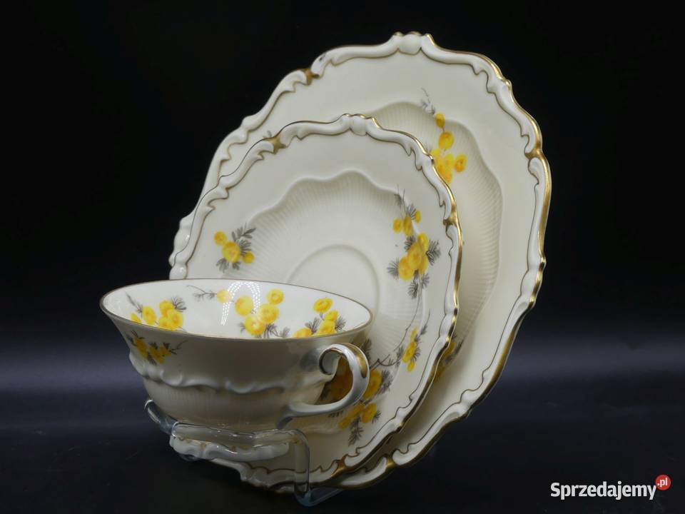 Komplet śniadaniowy Sorau Żary żółte Mimozy Porcelana i szkło Poznań