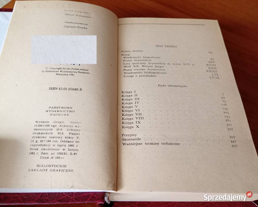Etyka nikomachejska Arystoteles PWN wyd 2 TWARDA Rok wydania 1982 Podręczniki