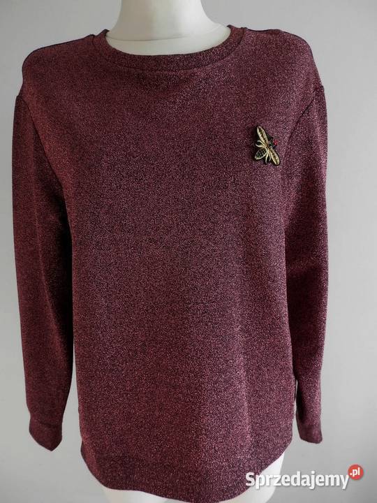 Bluza HM Bordowa Burgund z Brokatem i Broszką