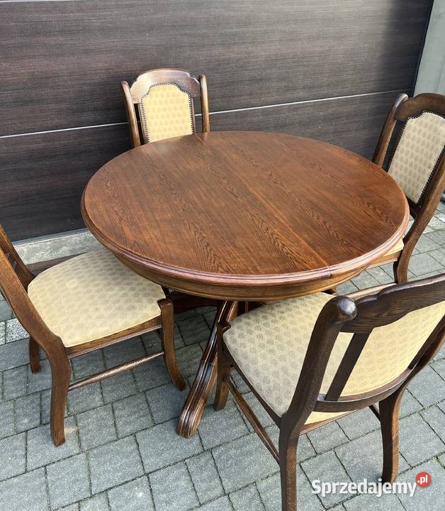 Solidny dębowy okrągły rozkładany stół z Ostrów Mazowiecka