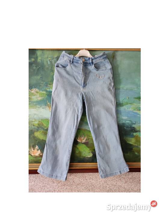 dźinsy denim szerokie proste kuloty wysoki stan