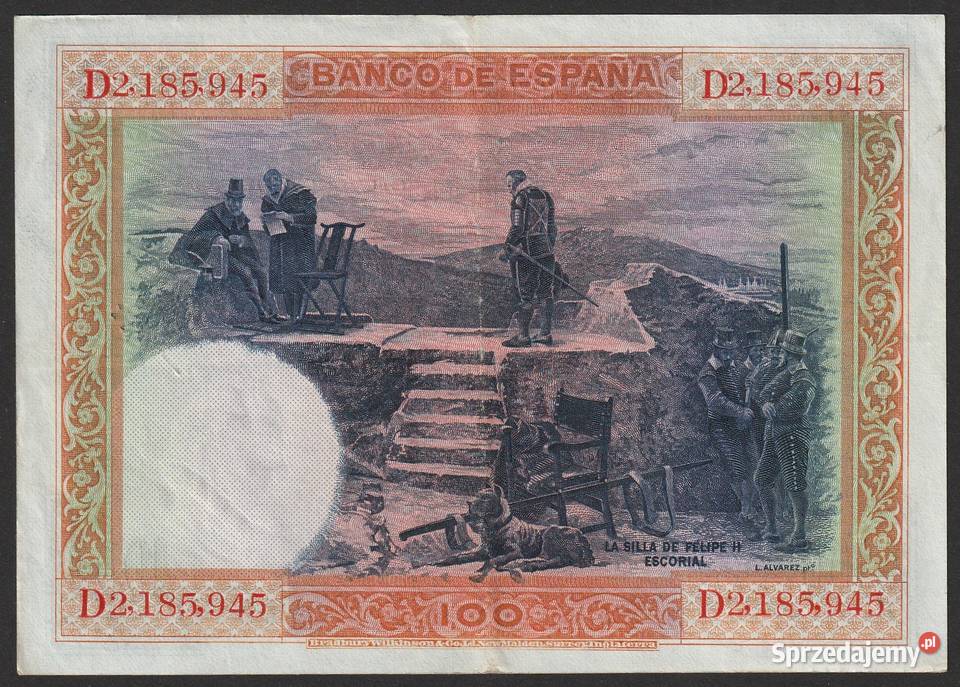 Hiszpania 100 peset 1925 Filip II Łódź