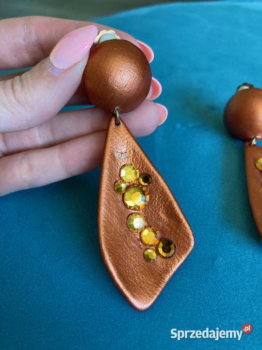 Nowe skórzane unikatowe klipsy vintage dżety Nisko