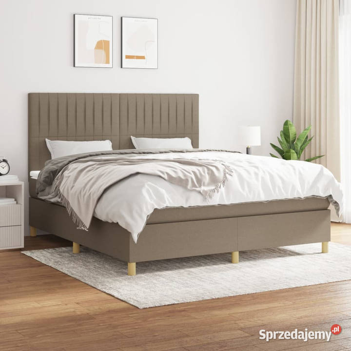 Łóżko kontynentalne z materacem taupe tkanina 203cm Łóżka mazowieckie Warszawa