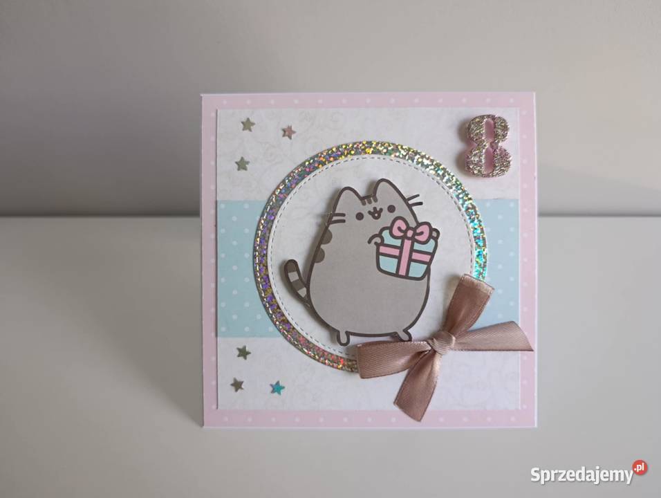 Kartka na urodziny kotek Pusheen handmade Łódź