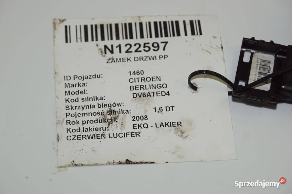 ZAMEK DRZWI PP PSA828405 BERLINGO osobowe Pozostałe Lipno sprzedam