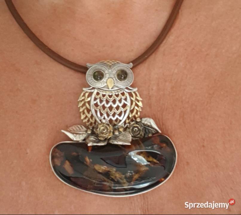 Sowa 925 i bursztyn bałtycki Kraków