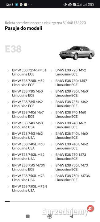BMW E38 roleta 740i 750i serwisie stan Półki tylne Warszawa sprzedam