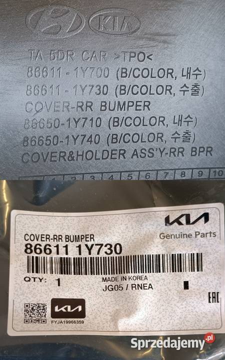 KIA PICANTO LIFT 16 ZDERZAK TYŁ NOWY 866111Y730 Pleszew