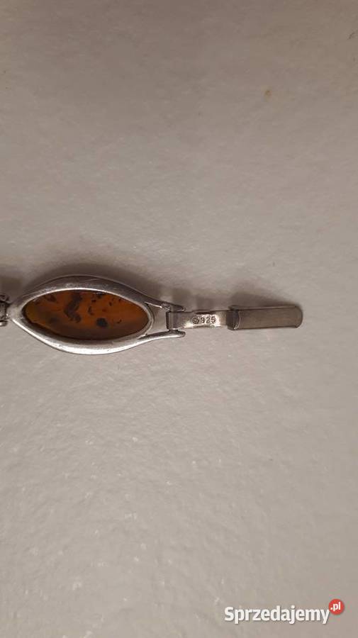 Bransoleta srebrna z bursztynami