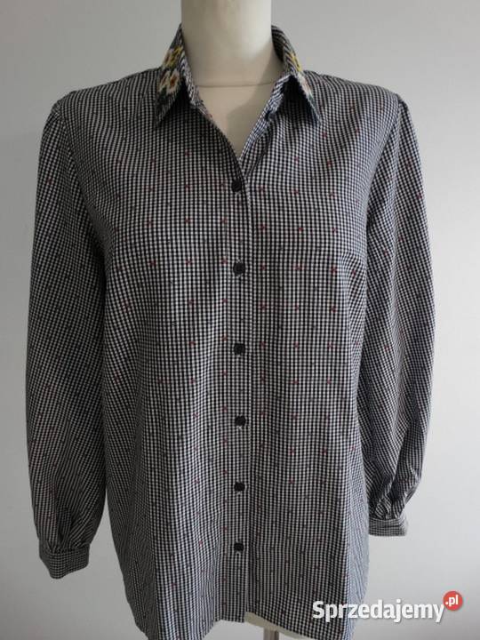 Koszula w BiałoCzarną Kratę Vichy Bawełniana długi Łomża