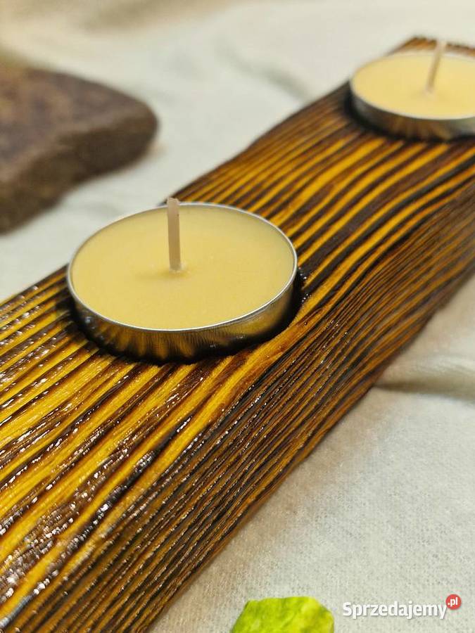 Świecznik Shou Sugi Ban drewno świerkowe Świeczniki Sępopol