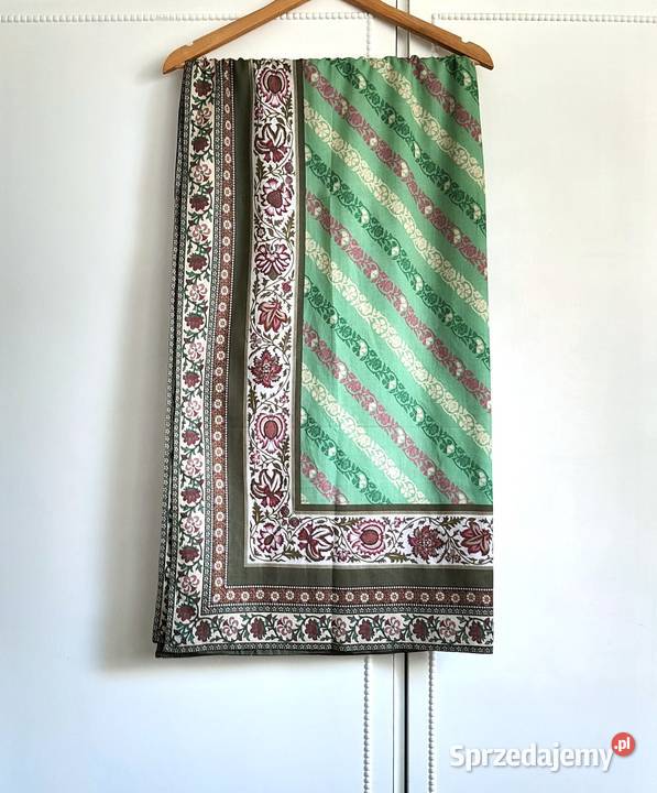 Duża chusta szal dupatta mięta kwiaty bawełna Szczecin