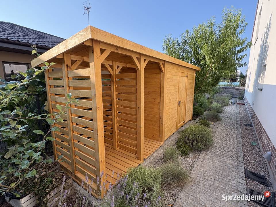 Domek narzędziowy drewniany z drewutnią 5x15m Architektura ogrodowa śląskie
