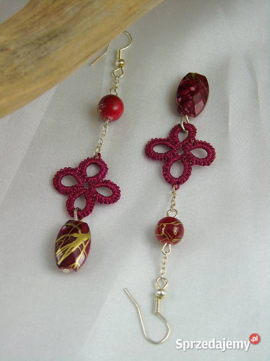 Kolczyki koronkoweróżne wzory kolory Wiśniowa