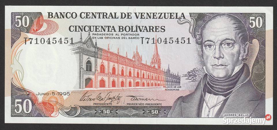 WENEZUELA 50 BOLIVARES 1995 BELLO STAN BANKOWY Numizmatyka łódzkie Łódź
