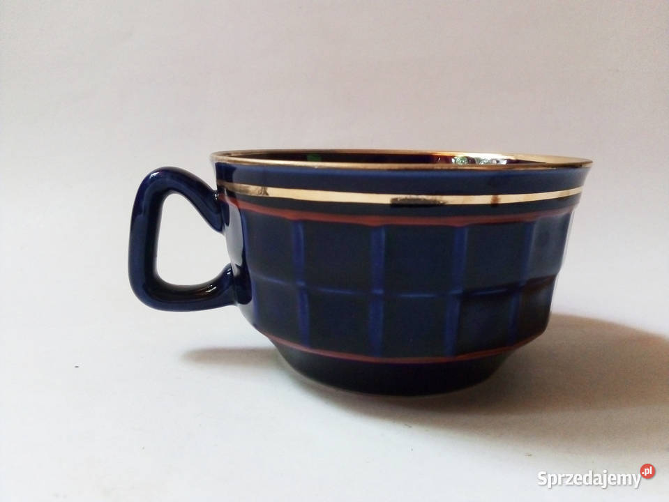 kobaltowa filiżanka kratka Pruszków porcelit Częstochowa