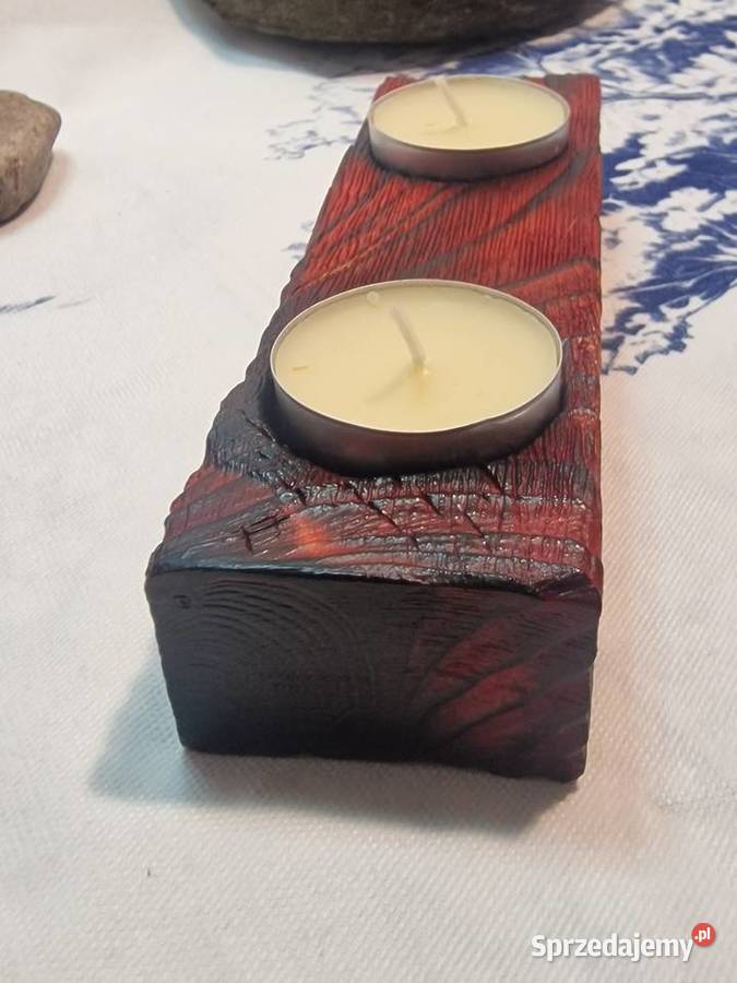 Świecznik Shou Sugi Ban drewno świerkowe warmińsko-mazurskie Sępopol