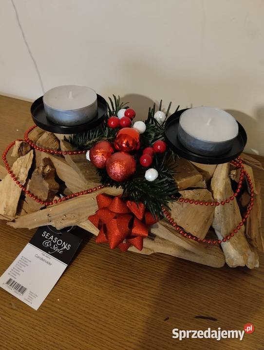 Świecznik z naturalnego drewna na duże świeczki sprzedam