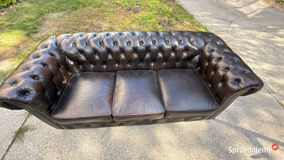 Kanapa Chesterfield skórzana 3osobowa brązowa 72cm Sofy i kanapy Warszawa