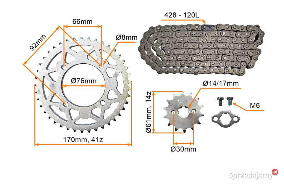 ZESTAW NAPĘDOWY CROSS 125 ZĘBATKI 14z41z76MM Części i akcesoria motocyklowe lubelskie