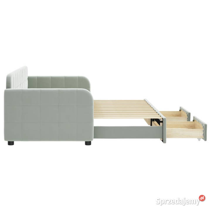 Sofa rozsuwana z szufladami jasnoszara aksamit 91cm mazowieckie