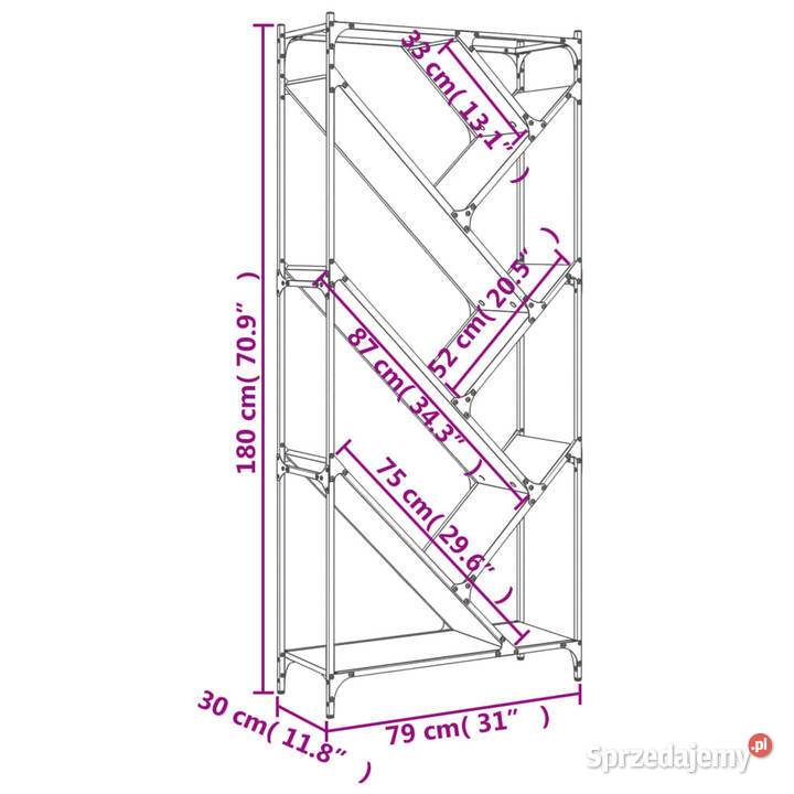 Regał brązowy dąb 79x30x180 materiał Warszawa sprzedam